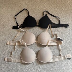 Pepper Bra Lot of 3 Lift Up Bras Cream and Black - Sz 36B